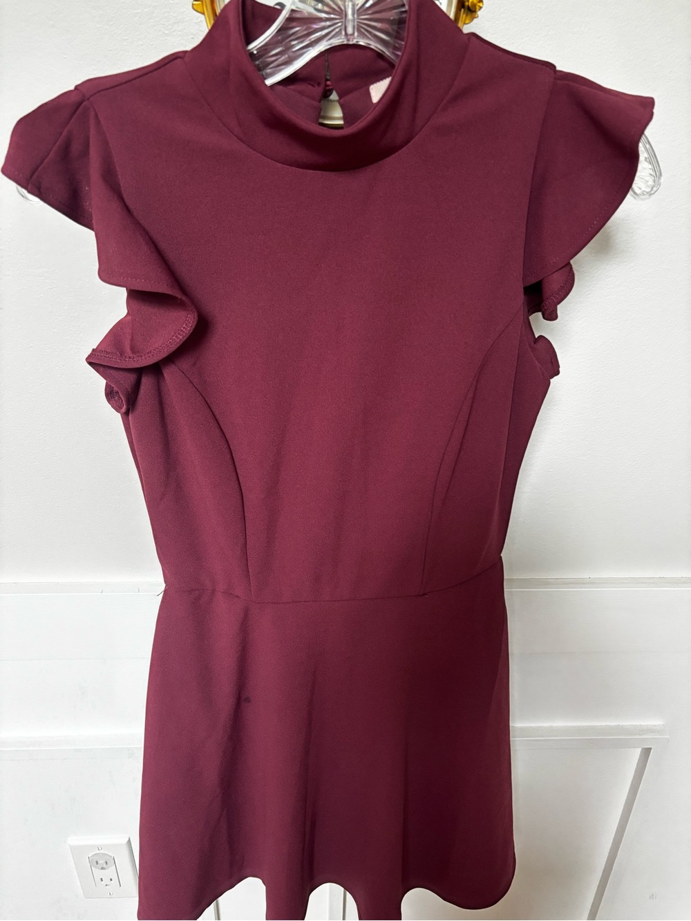 iMi Ami Burgundy Ruffle Sleeve Mini Dress